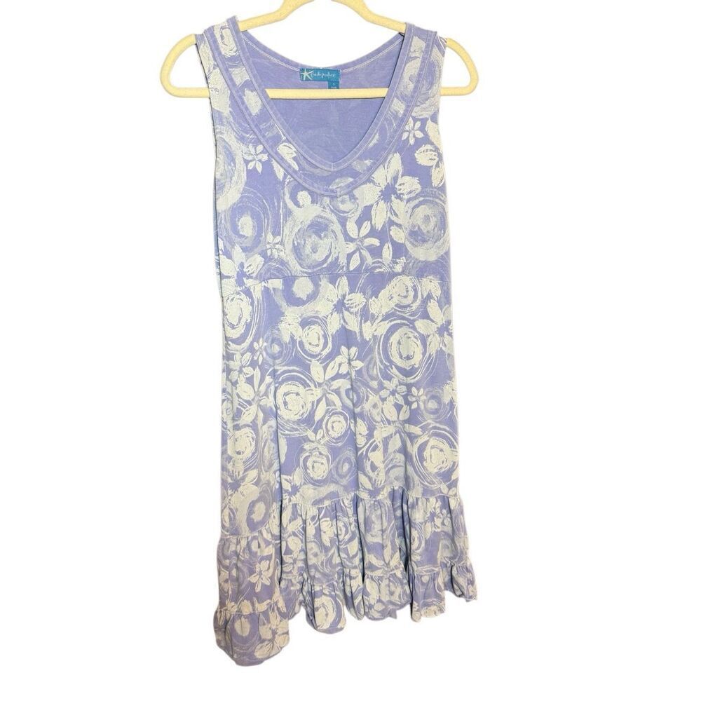 Fresh Produce Lavender White Floral Swirl Pattern‎ 100% Cotton Tank Dress Sz S